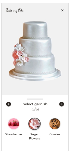 Screenshot of cake configurator in mobile view